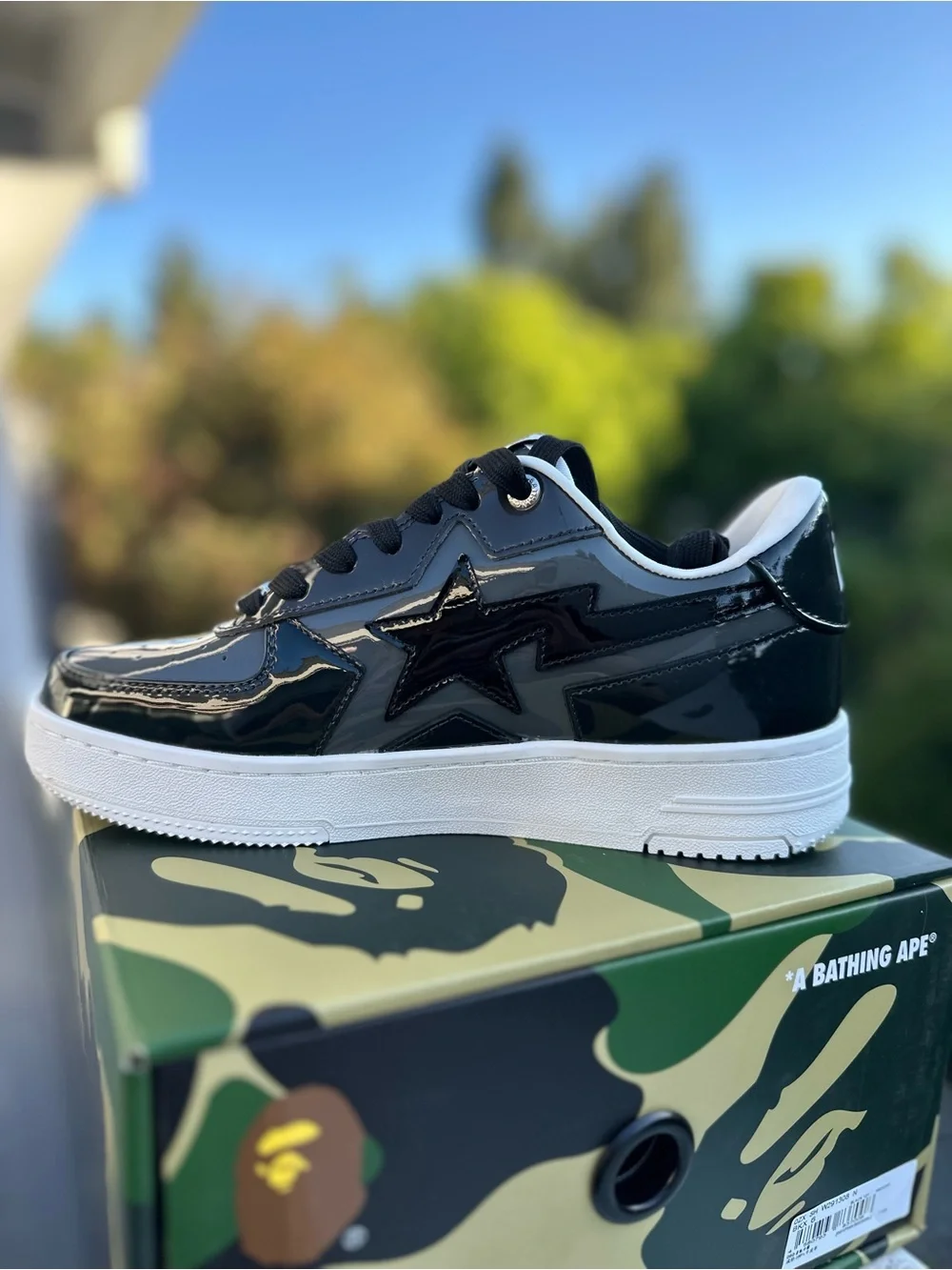 Bape Kids Black Patent Leather Star Low-Top Sneaker